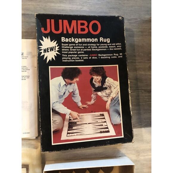 Vintage  Jumbo Backgammon Wool  Rug, Board Checkers,  Dice Doubling Cube - Picture 6 of 10